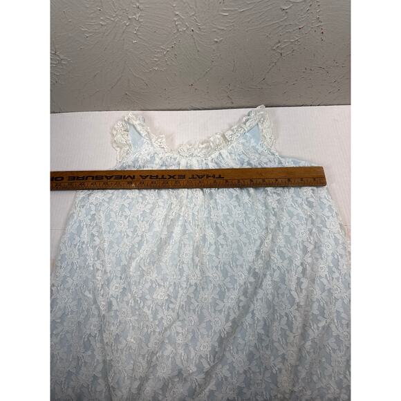 Miss Siren Blue Nylon Ivory Lace Sleeveless Peignoir Nightgown Womens Sz Medium - Picture 4 of 7